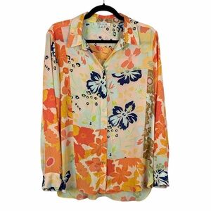 Rose + Olive Colorful Floral Button Front Blouse Size Large Lightweight